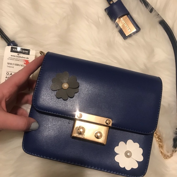 hallhuber • blue shoulder bag with flowers - Picture 2 of 6